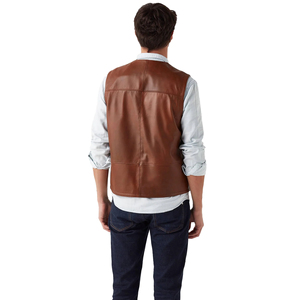 Fashion Men Customized Color Custom Stand Collar Sleeveless Slim Fitness Leather <b>Vest</b> with Front Logo Waterproof - Product Image 6