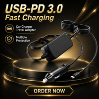 Pengisi Daya Laptop Mobil 100W USB C 12-24V DC Kabel Pengisi Daya Adaptor Daya Mobil untuk Lenovo HP Dell Acer Asus Chromebook Samsung MacBook