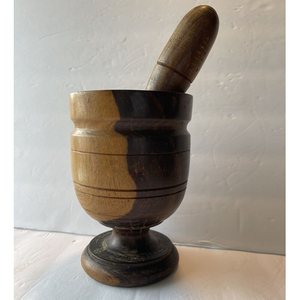 Mortier et pilon en bois massif, outil de cuisine manuel, écologique, pour le broyage traditionnel des herbes et des épices 86 - Product Image 1