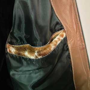 Blouson de motard en cuir véritable pour homme, motif vachette, col rabattable, fermeture éclair, coupe classique, hiver, décontracté, fourrure synthétique épaisse - Product Image 6