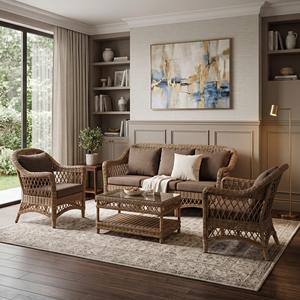 Conjunto de Sofás Cannes Mandola Kuboo en Ratán Gris con Tela Marrón, Mesa de Vidrio Estándar, Muebles de Patio de Estilo Resort Premium - Product Image 4