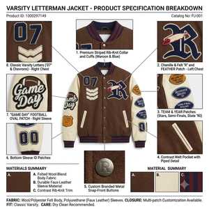Custom Vintage Men Varsity Letterman Jacket High Quality <b>Felt</b> Wool Leather Sleeve Oversized Embroidery Chenille Patch Bomber Jac - Product Image 5