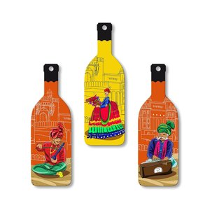 Rajasthani Music Culture Wooden Wall Hanging-Handcrafted Bottle Shaped Art Sign <b>Plaque</b> - Product Image 1