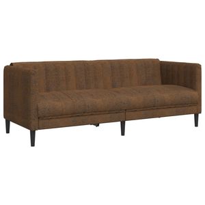 Sofá Grande y Resistente de Madera Contrachapada con Revestimiento de Gamuza Sintética Marrón, Muebles de Madera Sólida para Sala de Estar - Product Image 2