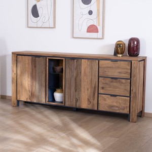 Vandana Crystal Craft-storage <b>sideboard</b> with glass shelves Enoa in rosewood and acacia 200 cm - Product Image 3