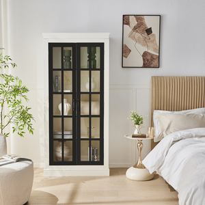 Armario despensero independiente estilo rústico 71.2 con puerta de cristal, vitrina con ventana de celosía y armarios para vajilla - Product Image 1