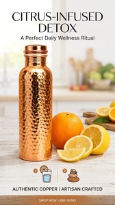 Botella de Agua Ecológica de Cobre Martillado Mate, Botella para Beber de Cobre Puro con Acabado Martillado para Uso en Exteriores, Cobre Ayurvédico - Product Image 5