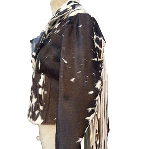 Women's Genuine <b>Cow</b> hair on Leather Moto Jacket Animal Print Zipper Closure Full Sleeve Short Length Stand Collar Autumn Style - Product Image 3