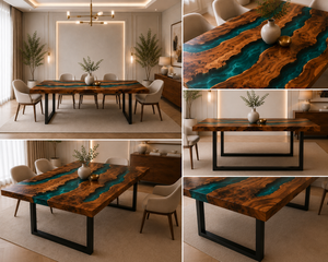 Luxury Walnut <b>Epoxy</b> River Dining <b>Table</b> Custom Handmade Live Edge <b>Resin</b> Office Furniture Modern Handmade Kitchen Slab - Product Image 4