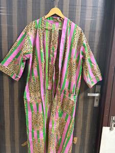 Bata Kimono de Algodón Transpirable con Estampado Floral y Cuello en V con Cordón, Bata de Baño a Rayas para Mujer, Ropa de Estar por Casa Estilo Boho, Cubrebaño de Playa - Product Image 2