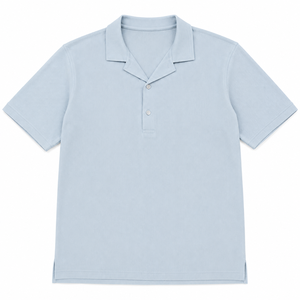 Men's Light Blue <b>Half</b> Sleeve 100% Cotton Pique for <b>Shirt</b> Solid Color Formal <b>Button</b> Down Regular Fit Knitted Fabric Quick Dry - Product Image 1