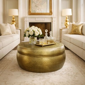Modern <b>Round</b> Brass Coffee <b>Table</b> Handmade Metal Living Room Furniture Contemporary Design - Product Image 1