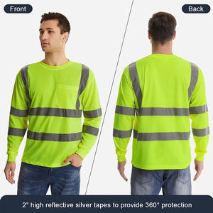 Polo de sécurité à manches longues taille 5XL avec bandes réfléchissantes, chemise de travail pour homme avec poche, vêtements de travail - Product Image 2