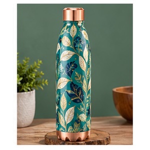 Bouteille d'eau ayurvédique en cuivre avec couvercle en cuivre, motif marguerite et papillon, portable pour l'extérieur - Product Image 6