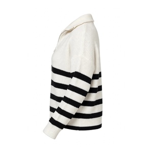 Pull en maille SPINE CRAFT décontracté à épaules tombantes, manches longues, col rabattu, rayé, demi-zip, tendance pour femme - Product Image 5