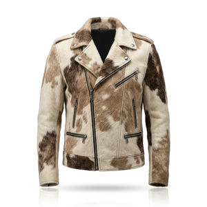 OEM Custom Men's Genuine Hair-On <b>Sheepskin</b> Leather <b>Jacket</b> Wholesale Animal Print Biker Moto Coat Factory Direct - Product Image 1