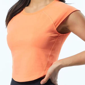 Women's Orange Cap Sleeve Crop <b>Top</b> Slim Fit Quick Dry Knitted Sporty O-Neck T-Shirt Spring Summer - Product Image 4