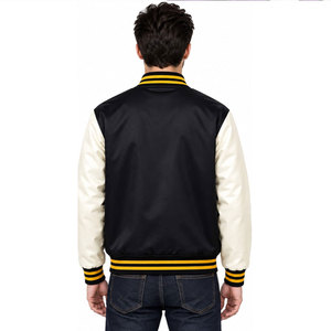 Chaqueta Varsity para Hombre, Negra y Crema, con Letra M Bordada en PU, Estilo Preppy, Cuello Camisero, Corte Regular, Otoño - Product Image 5