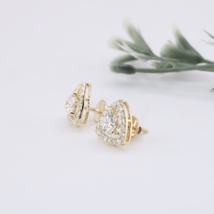 Luxury Yellow Gold Trillion <b>Frame</b> Round Cut Lab Grown Diamond Earrings Classic Halo Prong Setting Studs Fine Jewelry Women - Product Image 3