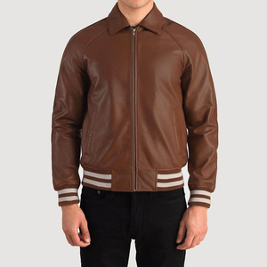 Best Seller Factory-Made Walton <b>Brown</b> <b>Leather</b> <b>Jacket</b> High Quality Real Sheepskin <b>Leather</b> Stand Collar for Winter <b>Leather</b> <b>Jacket</b> - Product Image 3