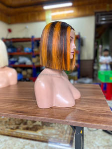 Pelucas de cabello humano vietnamita, Piano Highlight 1B Honey Brown Color Straight Short Bob Pelucas Frente de encaje de cabello humano - Product Image 6