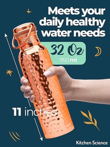 Pure Copper Hand Hammered Classic Design Water <b>Bottle</b> 1000ML Screw-On Cap Strap Reusable for Travel Outdoor Use Gift <b>Box</b> - Product Image 3