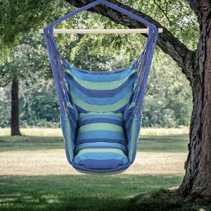 Sedia Sospesa con Cuscini in Tela di Cotone Blu, Distintiva Poltrona per Soggiorno - Product Image 5