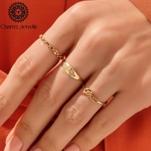 Charm_Jewells Gold Plated <b>Letter</b> Ring Minimalist Style Everyday Wear Unisex Jewelry - Product Image 6