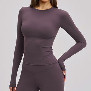 Chemises de yoga pour femmes, crop top à manches longues, t-shirt de sport, haut de fitness push-up, vêtements de gym, hauts d'entraînement - Product Image 2