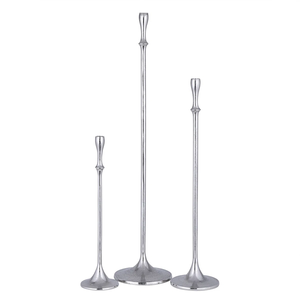 Ensemble de bougeoirs ultra-minces argentés de style nordique, faits à la main, avec base trompette, luxe, à tige haute, pour décoration de salon - Product Image 1