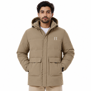 Heavyweight Padded Parka Streetwear Outerwear Custom <b>Men</b> Hooded Insulated Winter Jacket Oversized Zip Up <b>Men's</b> Jackets OEM Bulk - Product Image 1