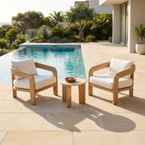 Ensemble <span class=keywords><strong>de</strong></span> canapé et <span class=keywords><strong>de</strong></span> chaise longue d'extérieur en teck <span class=keywords><strong>de</strong></span> qualité supérieure OEM, style méditerranéen luxueux, mobilier <span class=keywords><strong>de</strong></span> <span class=keywords><strong>jardin</strong></span> résistant aux intempéries pour l'Espagne et le Royaume-Uni - Product Image 2