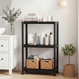 Scaffale di Stoccaggio per Garage a 3 Ripiani in Materiale PP Nero, Capacità 100 Libbre per Ripiano, Montaggio Senza Attrezzi - Product Image 1