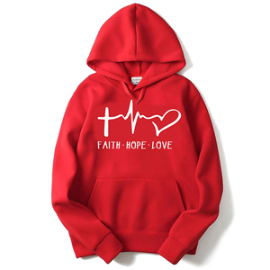 เสื้อสเวตเตอร์มีฮู้ดสีเขียวอมฟ้าสำหรับผู้หญิง พิมพ์ลาย Faith Hope Love แขนยาว ถักทอแบบสวมหัว สวมใส่สบายๆ ในฤดูใบไม้ร่วง - Product Image 6