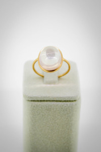 Natural Pink Morganite Cabochon <b>Ring</b> in Solid 18K Yellow Gold – High <b>Dome</b> Oval Solitaire Gemstone <b>Ring</b> Minimalist Fine Jewelry - Product Image 2
