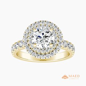แหวนทรงกลมแบบ Halo ชุบทอง แหวนหมั้น แหวนแต่งงานสำหรับผู้หญิง ของขวัญวันครบรอบแต่งงาน เครื่องประดับหรูหรา สไตล์อเมริกัน ดีไซน์แฟชั่นสุดหรู - Product Image 1