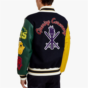 Men's Varsity <b>Jacket</b> Patchwork Embroidered Letterman Style Preppy Design Multi Color Sleeve Logo Front Closure - Product Image 2