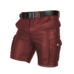 Shorts cargo rouges pour hommes, taille mi-haute, fermeture éclair, style décontracté avec poches, tissu respirant - Product Image 1