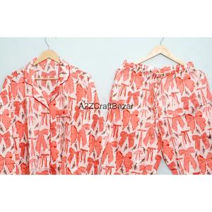 Ensemble de pyjama en coton pour femmes à imprimé floral vintage avec manches longues, taille élastique, respirant et doux - Product Image 6