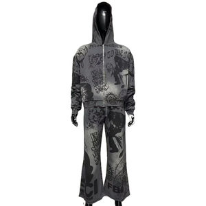 Sudadera con Capucha Oversize de Algodón 100% de Alto Gramaje, Estilo Urbano Vintage, Efecto Desgastado por el Sol, Lavado Ácido, Unisex, con Estampado por Transferencia Térmica, Tallas Grandes - Product Image 1