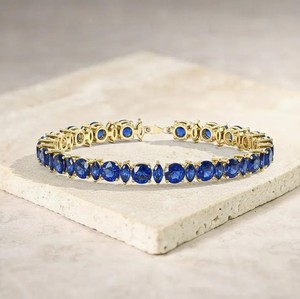 Lab Grown Blue Sapphire <b>Charm</b> Bracelet in 925 Sterling <b>Silver</b> Gold Plated Luxury Elegant September Birthstone Jewelry - Product Image 1