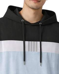 T-shirt à capuche à manches courtes pour homme, color block, en coton doux, noir, blanc, bleu clair, décontracté, streetwear d'été - Product Image 5