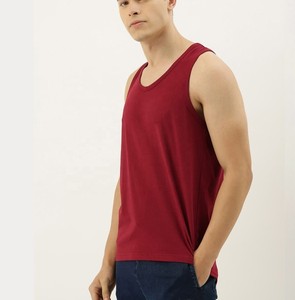 Débardeur en coton rouge pour homme, col rond, couleur unie, vêtement décontracté - Product Image 2