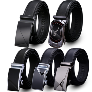 Ceinture automatique en cuir véritable noir, boucle géométrique solide en cuir de vachette, moulage monobloc formel, durable, largeur 1 3/8 pouces - Product Image 6