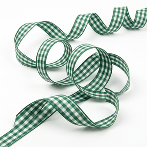 ริบบิ้นผ้ากรอสเกรนลายตารางสีเขียวขาวขนาด 15 มม. จากนีลกามาล อินดัสทรีส์ ขายส่งสำหรับงานเทศกาล บรรจุภัณฑ์ เย็บปักถักร้อย และทำโบว์ - Product Image 1