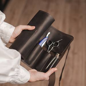 Premium Cowhide Leather Barber Scissors <b>Pouch</b> Soft Lining Hair Salon Shear Storage Case For Pro Hair Stylists LBSP-0004 - Product Image 5