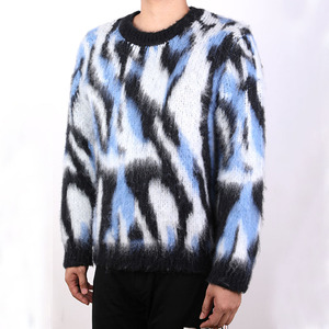 Custom <b>Men's</b> Floral Pattern Breathable Front Logo Mohair <b>Cardigan</b> Premium Wool Blend Casual Autumn Zipper Closure Full Sleeve - Product Image 3