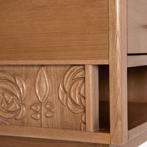 Solid Wood Nightstand <b>Bedside</b> Table with 1 Drawer and Open <b>Shelf</b> Carved Accent Modern Bedroom Furniture From Rajasthan - Product Image 4