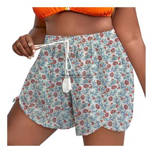 Hand Block Print <b>Rope</b> Drawstring Waist Wrap Shorts Ladies Soft Cotton Clothing Pj Breathable Indian Cotton Block Print Shorts - Product Image 2