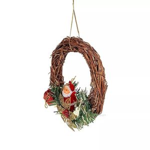 Corona de ratán hecha a mano con Papá Noel y follaje, corona decorativa navideña con flores, sin iluminación, paquete de una sola pieza - Product Image 6